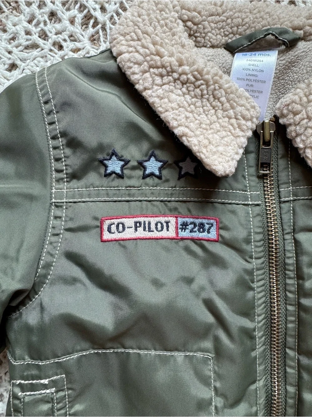 Vintage Gymboree 2006 Olive Green Aviator Pilot Jacket Sherpa Size 18-24 mos